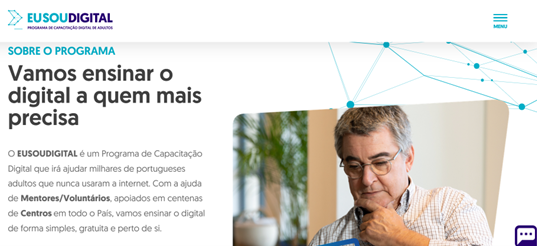 Programa parceiro Eu Sou Digital - Página de introdução no portal do programa Eu Sou Digital