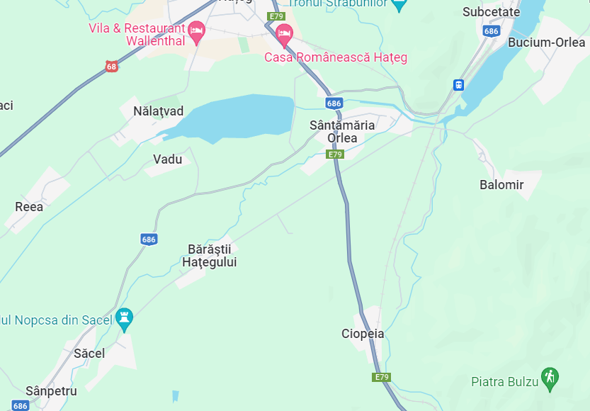 A map showing the commune of Sântămăria Orlea and the villages belonging to it.